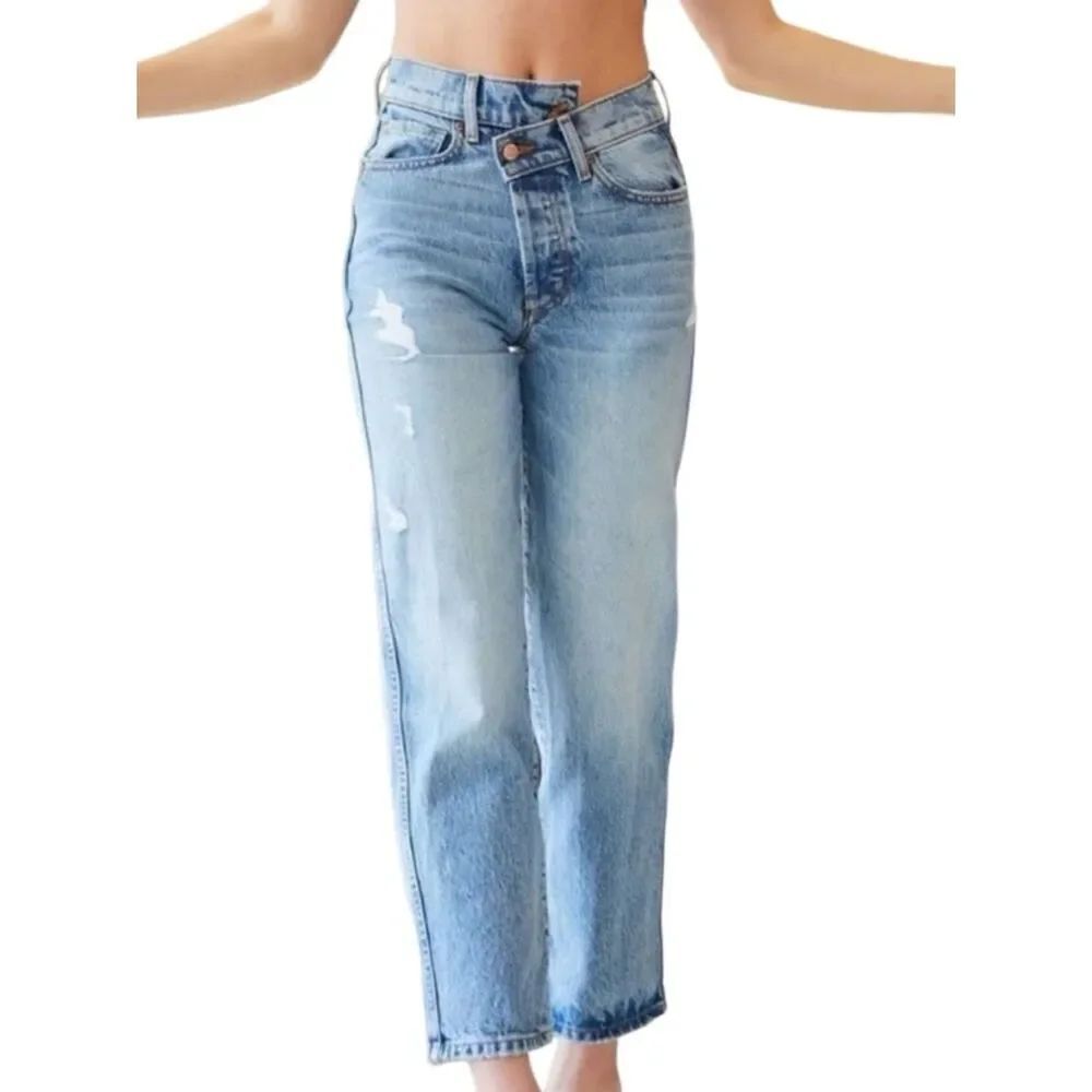 Revice High Rise Crossover Distressed Jeans Size 25